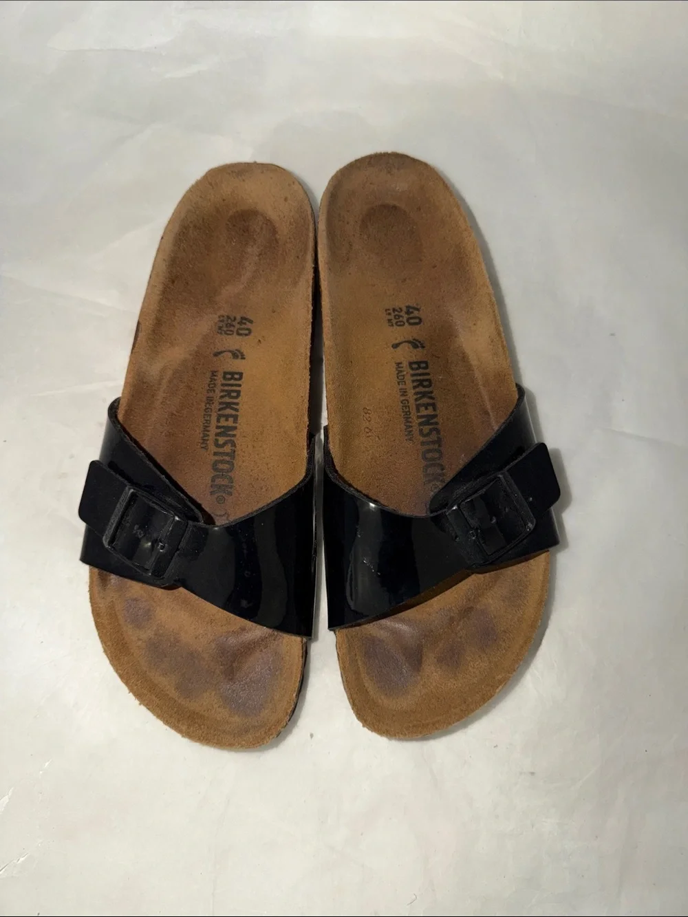 Birkenstock Black Patent Single Strap Slide Sandals Size 40